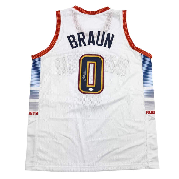 Autographed/Signed Christian Braun Denver White Basketball Jersey JSA COA