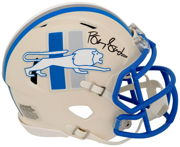 Barry Sanders Signed Lions RETRO Riddell Speed Mini Helmet - (In Black) (SS COA)