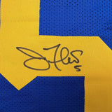 Framed Autographed/Signed Joe Flacco 35x39 Delaware Blue Jersey JSA COA