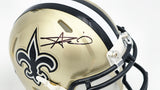 ALVIN KAMARA AUTOGRAPHED SAINTS GOLD SPEED MINI HELMET BECKETT WITNESS 224824