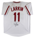 Barry Larkin Authentic Signed White Pro Style Jersey Autographed BAS Witnessed