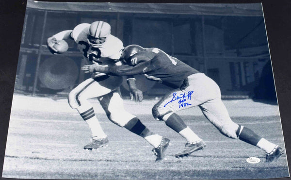 SAM HUFF SIGNED AUTOGRAPHED NEW YORK GIANTS 16x20 PHOTO JSA W/ JIM BROWN