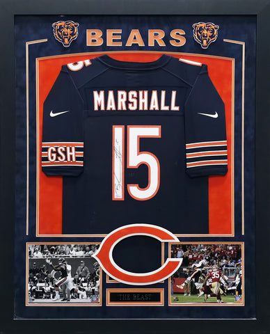 Bears Brandon Marshall Autographed Framed Blue Jersey Collage JSA #W623910
