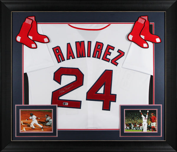 Manny Ramirez Signed White Pro Style Framed Jersey BAS Witnessed #2W629377