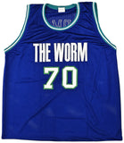 DALLAS MAVERICKS DENNIS RODMAN AUTOGRAPHED SIGNED BLUE JERSEY JSA STOCK #215729