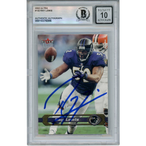 Ray Lewis Autographed 2002 Fleer Focus #132 Trading Card Beckett 52958