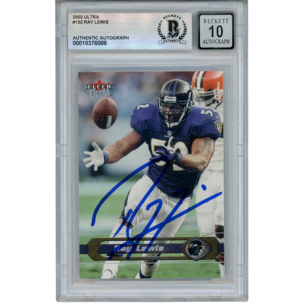Ray Lewis Autographed 2002 Fleer Focus #132 Trading Card Beckett 52958