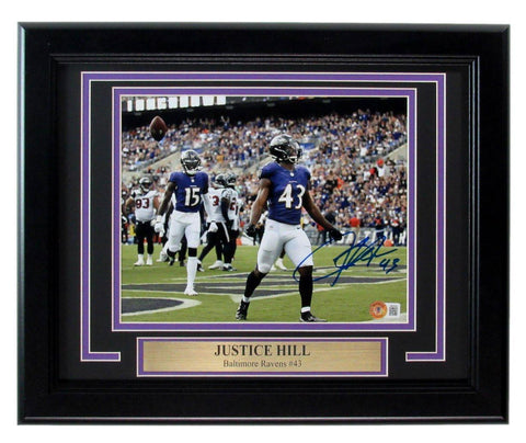 Justice Hill Signed 8x10 Photo Baltimore Ravens Framed Beckett 186180