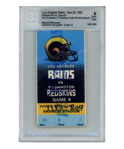 Eric Dickerson Autographed/Signed Ticket Stub 11/20/1983 83 ROY Beckett 40339