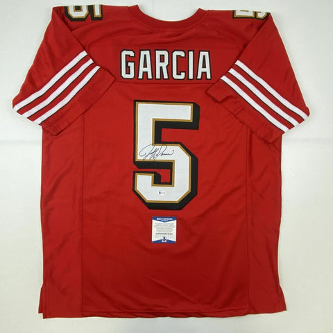 Autographed/Signed JEFF GARCIA San Francisco Red Football Jersey Beckett BAS COA