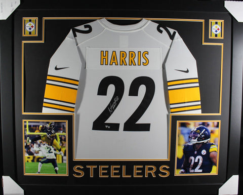 Najee Harris Autographed/Signed Framed Pro Style White XL Jersey FAN 38045