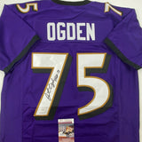 Autographed/Signed JONATHAN OGDEN HOF 13 Baltimore Purple Jersey JSA COA Auto