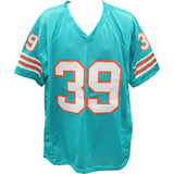 Larry Csonka Autographed/Signed XL Teal Pro Style Jersey Beckett Witness 49209