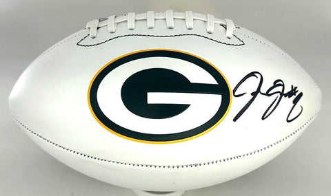 Packers JOSH JACOBS Signed White Panel Green Bay LOGO Football AUTO - BAS