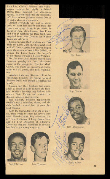 Washington, Calvin & Franz Autographed 5x9 Magazine Photo 1970-71 237918