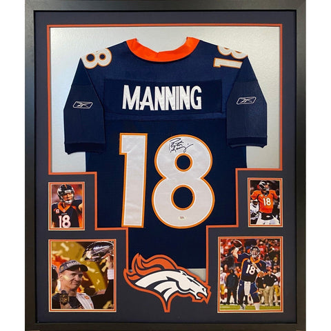 Peyton Manning Autographed Signed Framed Blue Denver Broncos Jersey PSA/DNA
