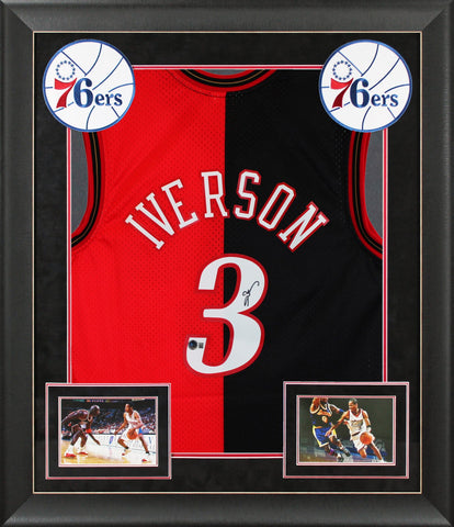 76ers Allen Iverson Signed Red & Black M&N 00-01 HWC Swingman Framed Jersey BAS