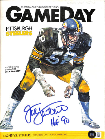 Jack Lambert Autographed Pittsburgh Steelers Gameday Magazine HOF Beckett 42157