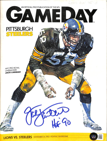 Jack Lambert Autographed Pittsburgh Steelers Gameday Magazine HOF Beckett 42157