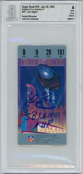 John Riggins Autographed Super Bowl XVII Ticket Stub SB MVP BAS Slab 42987