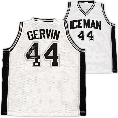 SAN ANTONIO SPURS GEORGE GERVIN AUTOGRAPHED WHITE JERSEY "ICEMAN" JSA 215713
