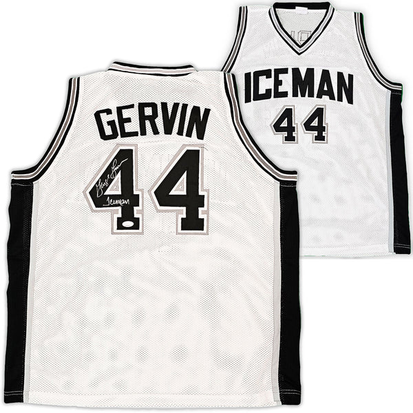 SAN ANTONIO SPURS GEORGE GERVIN AUTOGRAPHED WHITE JERSEY "ICEMAN" JSA 215713