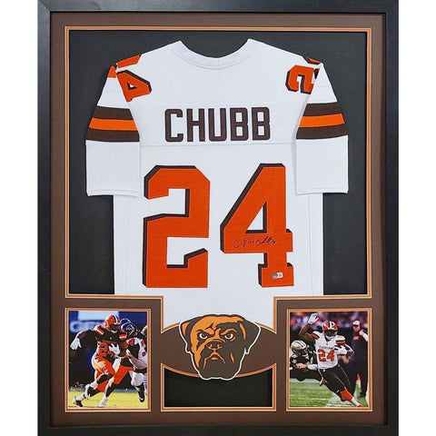 Nick Chubb Autographed Signed Framed Cleveland Browns White Jersey BECKETT