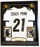 Deion Sanders Autographed Custom White CU Jersey Deluxe (33.5"x39.5") Frame BAS