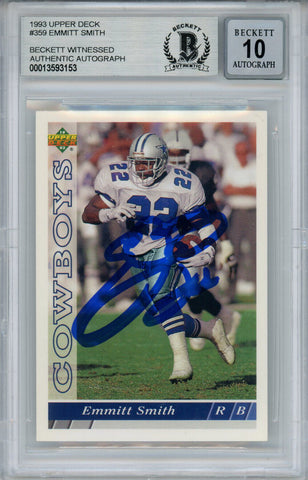 Emmitt Smith Signed 1993 Upper Deck #359 Trading Card Beckett 10 Slab 35098