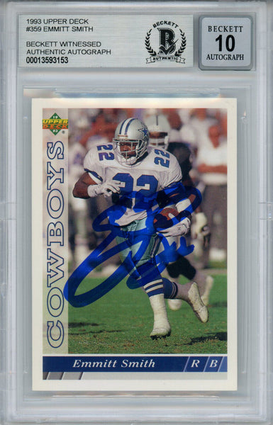 Emmitt Smith Signed 1993 Upper Deck #359 Trading Card Beckett 10 Slab 35098
