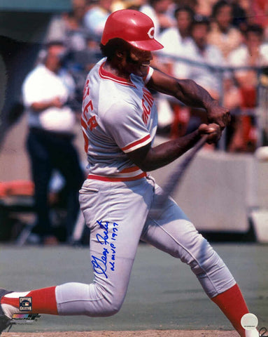 George Foster Signed Reds Grey Jersey Swinging 16x20 Photo w/MVP -(SCHWARTZ COA)