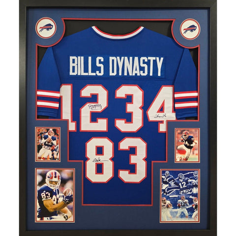 Bills Dynasty Autographed Signed Framed Bills Jim Kelly Thurman Reed Jersey JSA