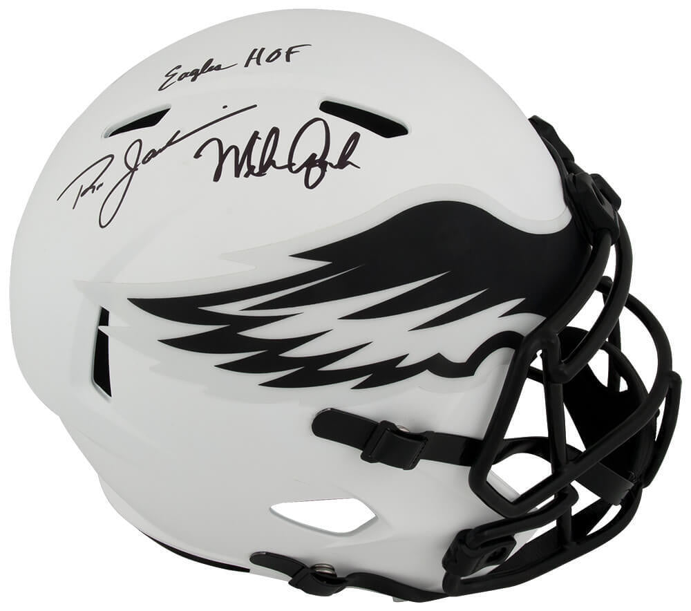 Ron Jaworski & Mike Quick Signed Lunar Riddell F/S Rep Helmet w/HOF ...