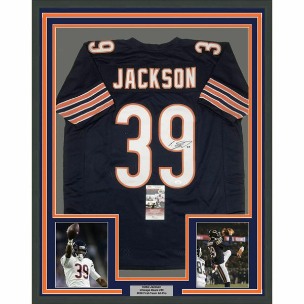 FRAMED Autographed/Signed EDDIE JACKSON 33x42 Chicago Blue Jersey JSA COA Auto