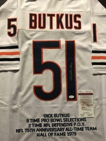 Dick Butkus Signed Chicago Bears White Career Stat Jersey (JSA) 8xPro Bowl L.B.