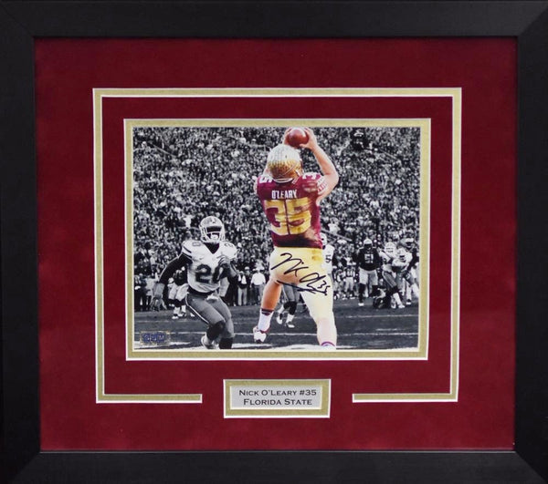 NICK O'LEARY AUTOGRAPHED FLORIDA STATE SEMINOLES 8x10 FRAMED PHOTO COA