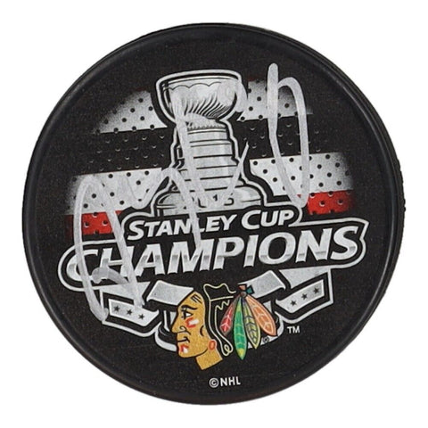 Patrick Sharp Signed Blackhawks 2015 Stanley Cup Champs Logo Hockey Puck PSA COA