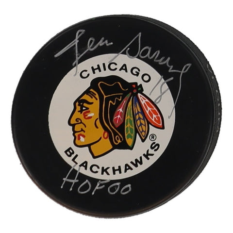 Denis Savard Signed Chicago Blackhawks Logo Hockey Puck Inscribed "HOF 00" (JSA)