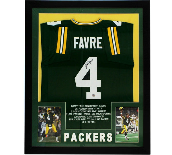 Brett Favre Signed Green Bay Packers Framed Green Jersey Limited Edition of 444