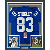 Framed Signed Brandon Stokley 35x39 Indianapolis Blue Jersey JSA COA