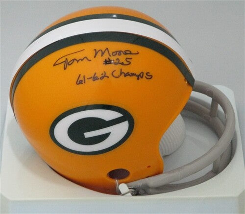 Packers TOM MOORE Signed Mini Helmet Auto w/ 61 62 CHMP