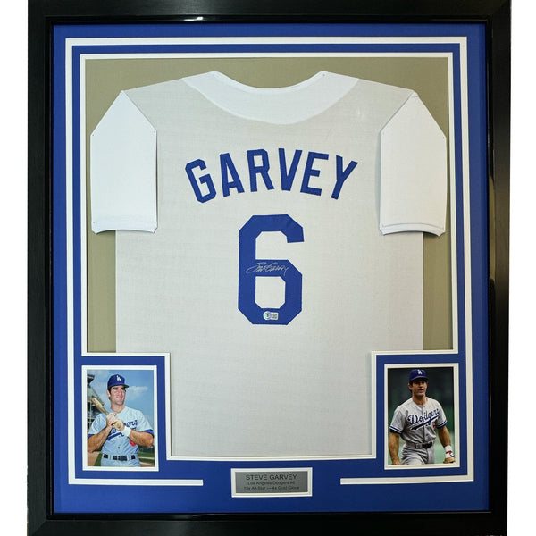 FRAMED Autographed/Signed STEVE GARVEY 35x39 White Jersey Beckett COA