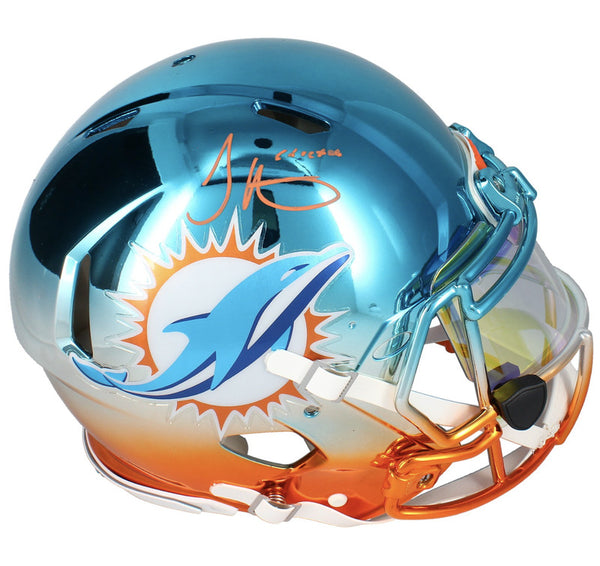 blue chrome football helmet Tyreek Hill Autographed "Cheetah" Custom Chrome Dolphins Speed Helmet – Super Sports Center
