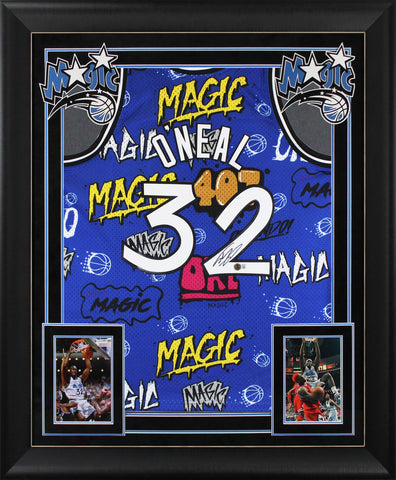 Magic Shaquille O'Neal Signed Alt Blue M&N 94-95 HWC Swingman Framed Jersey BAS