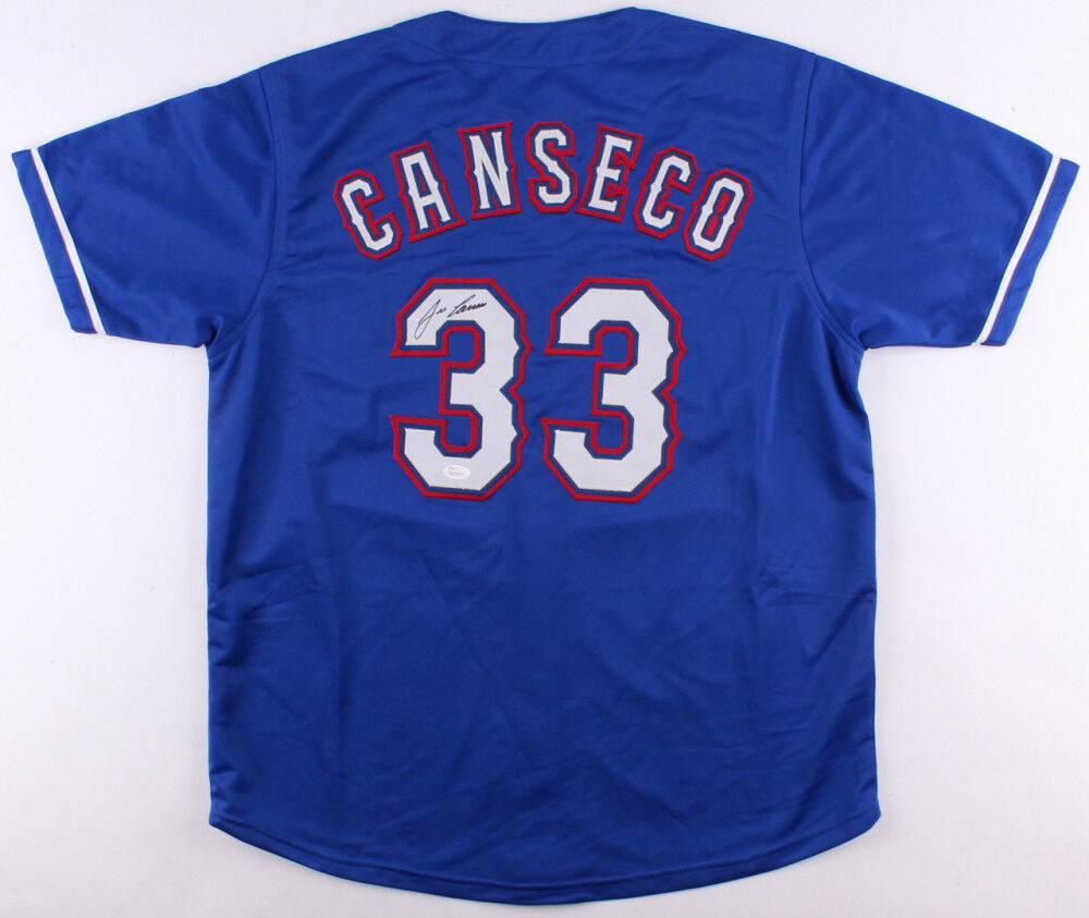 応援グッズ vtg 90s Texas Rangers 33 Canseco JERSEY Jose Canseco Signed Texas Rangers Blue Jersey (JSA COA