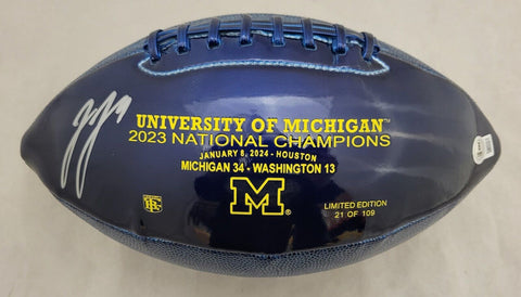 JJ MCCARTHY SIGNED MICHIGAN WOLVERINES NATIONAL CHAMPS EXTREMUM FOOTBALL BAS QR