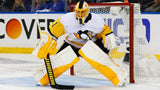 Casey DeSmith Signed Penguins Logo Hockey Puck Inscribed "Lets go Pens"(TSE COA)