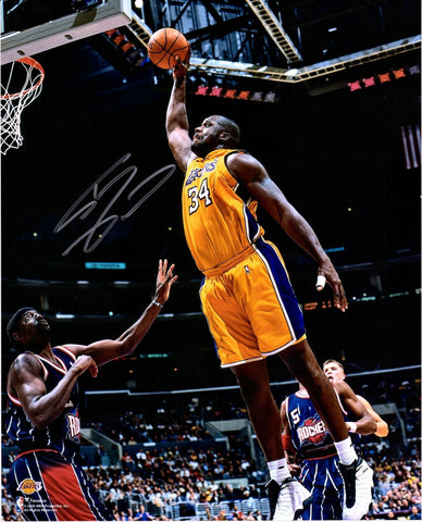 Shaquille O'Neal Los Angeles Lakers Signed 16x20 Dunk vs. Houston Rockets Photo