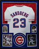 SUEDE FRAMED CHICAGO CUBS RYNE SANDBERG AUTOGRAPHED INSCRIBED JERSEY JSA COA