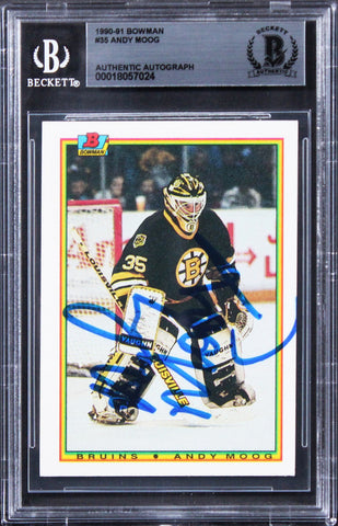 Bruins Andy Moog Authentic Signed 1990 Bowman #35 Card BAS Slabbed